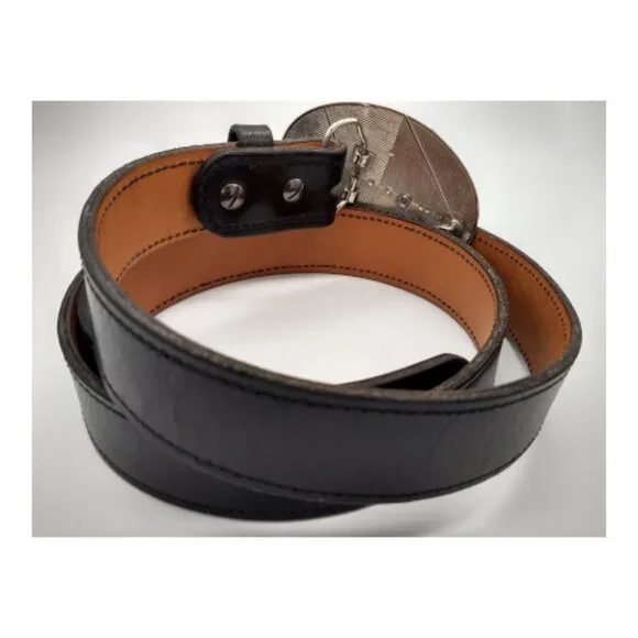 Men's Gold & Silver Eagle Belt Buckle and Leather Belt